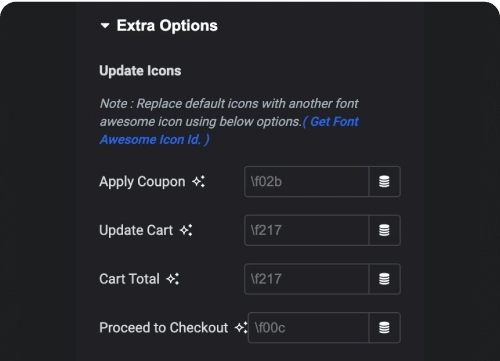 Add custom icons woocommerce cart page from the plus addons for elementor