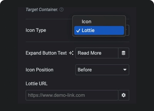 Add lottie animation in expand button unfold & expand toggle widget for elementor [read more button] from the plus addons for elementor