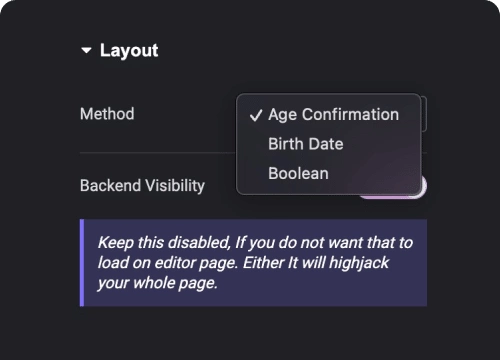 Birthdate boolean age confirmation modes elementor age gate verification widget [yes/no, birthdate] from the plus addons for elementor