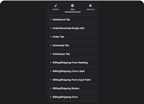 My account customize everything woo my account page from the plus addons for elementor