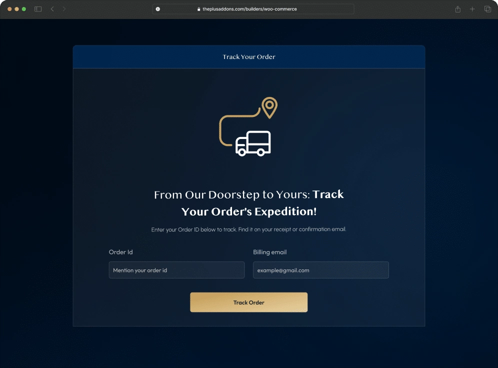 Order track dark theme woo order track page from the plus addons for elementor