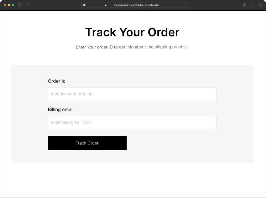 Order track page before woo order track page from the plus addons for elementor