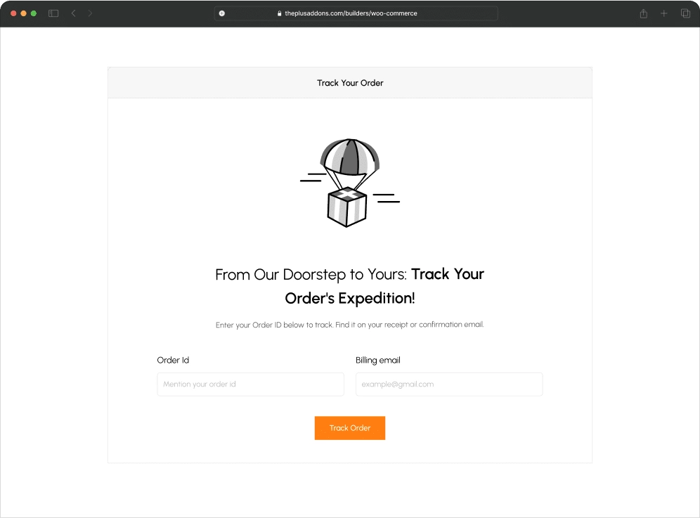Order track light theme woo order track page from the plus addons for elementor