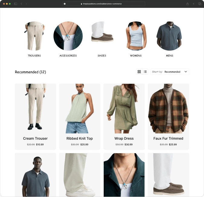 Product category page before woocommerce store builder for elementor from the plus addons for elementor