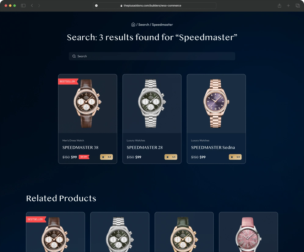 Product search page dark theme product search page from the plus addons for elementor