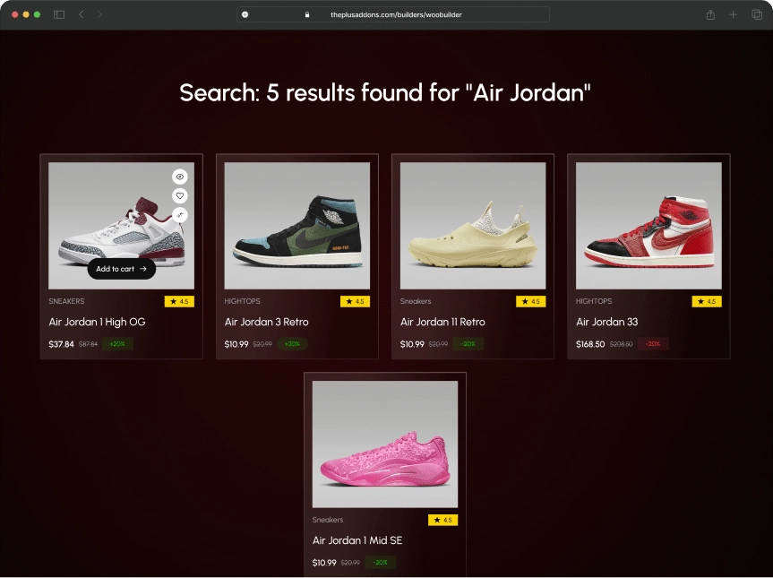 Product search page to premium after product search page from the plus addons for elementor