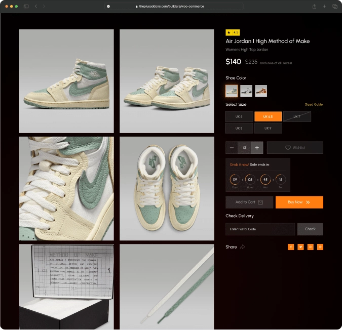 Product single page after woocommerce store builder for elementor from the plus addons for elementor