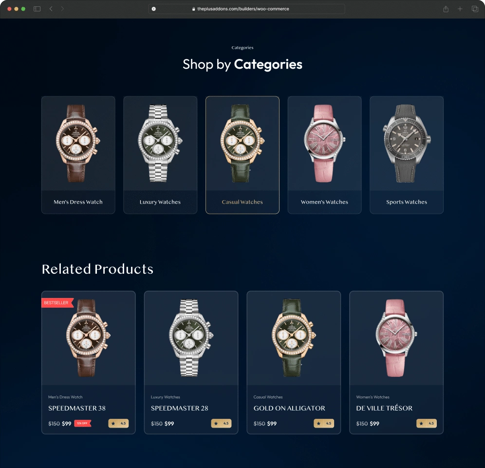 Product category dark theme product category page from the plus addons for elementor