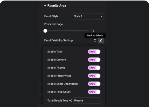 Result area customizer product category page from the plus addons for elementor