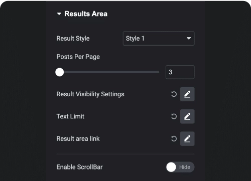 Result area settings product category page from the plus addons for elementor