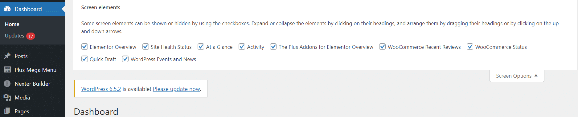 Screen elements how to fix slow wordpress admin dashboard [13+ proven tips] from the plus addons for elementor