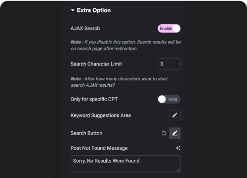 Search extra options product category page from the plus addons for elementor