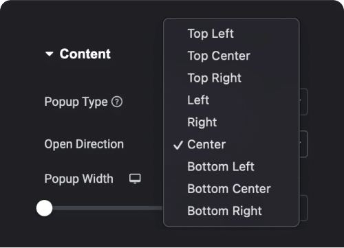 Set popup entrance from multiple direction elementor popup builder [25+ ready to use templates] | the plus addons for elementor from the plus addons for elementor