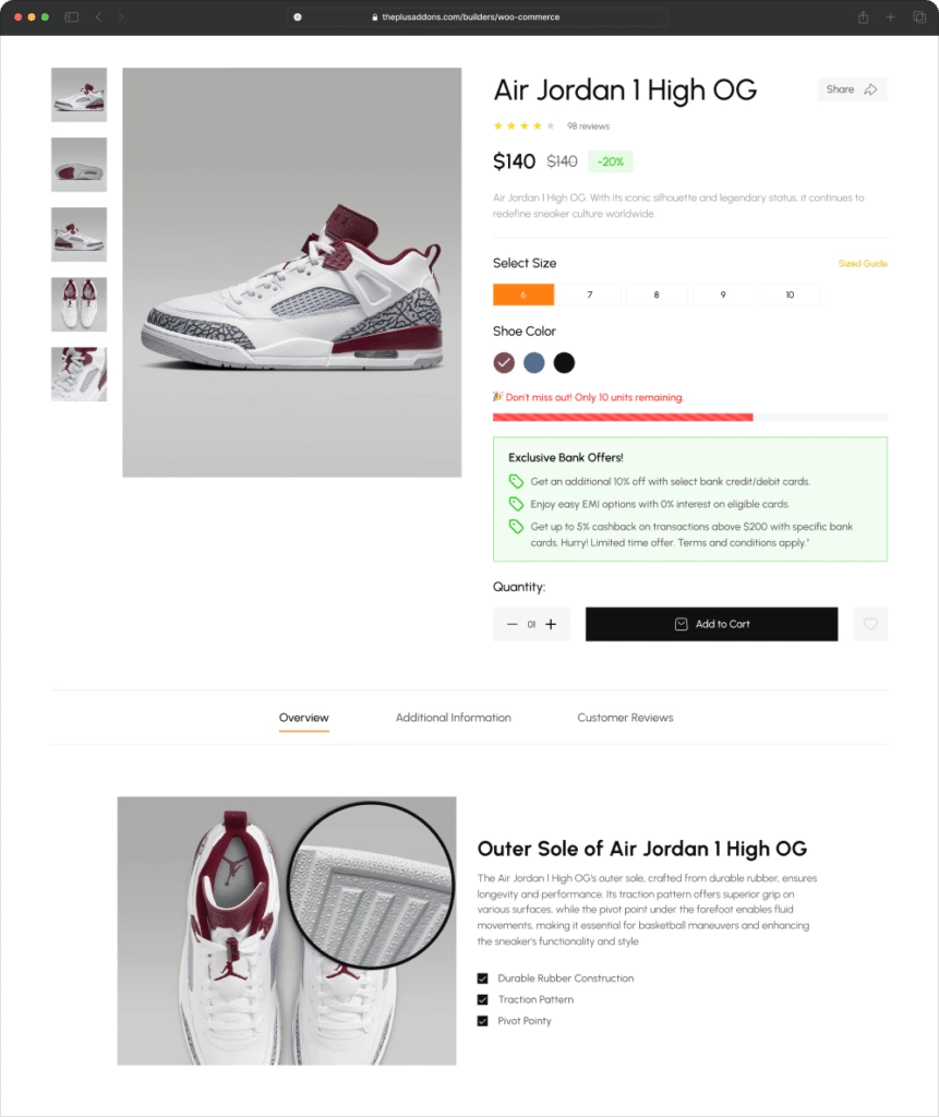 Side product images woocommerce product single page from the plus addons for elementor
