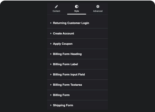 Style everything woocommerce checkout page from the plus addons for elementor