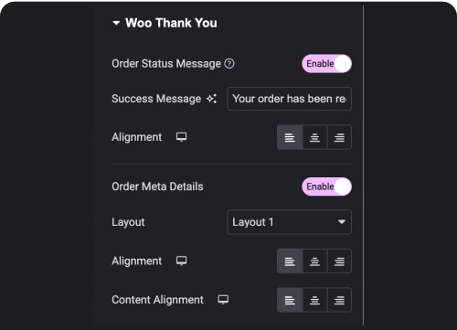 Thank you page order meta customizer woocommerce thank you page from the plus addons for elementor