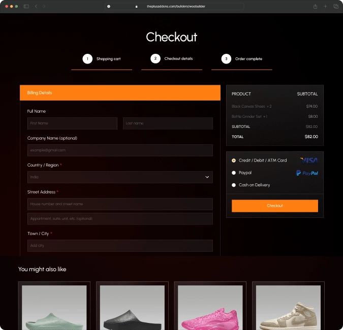 Woocommerce checkout page after images woocommerce store builder for elementor from the plus addons for elementor