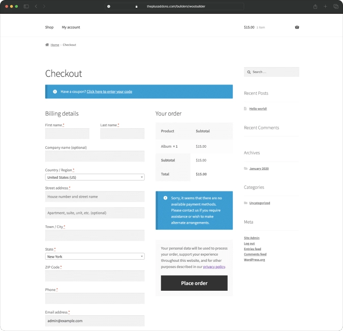 Woocommerce checkout page before images woocommerce store builder for elementor from the plus addons for elementor