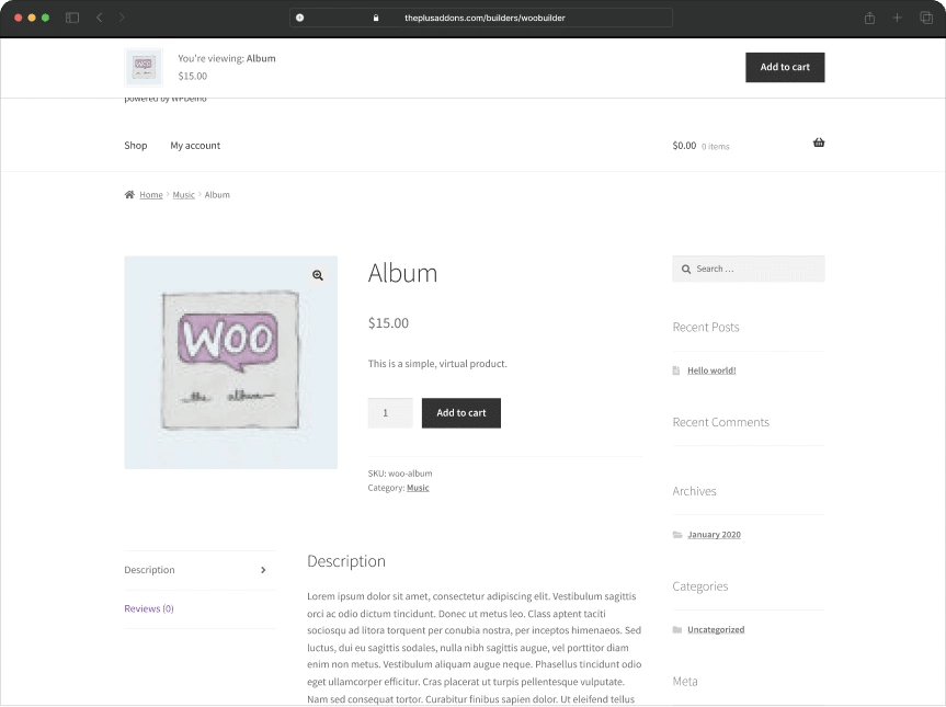 Woocommerce product single advanced before woocommerce product single page from the plus addons for elementor