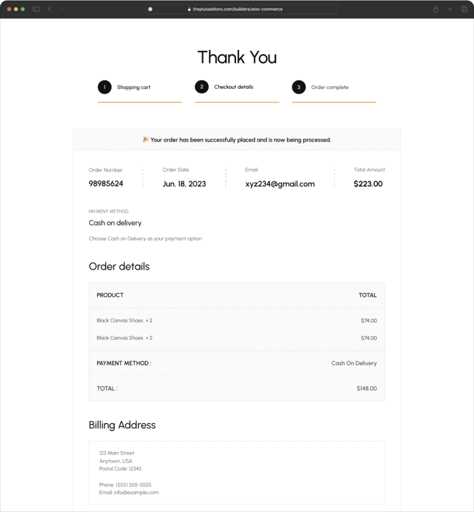 Woocommerce thank you light theme woocommerce thank you page from the plus addons for elementor
