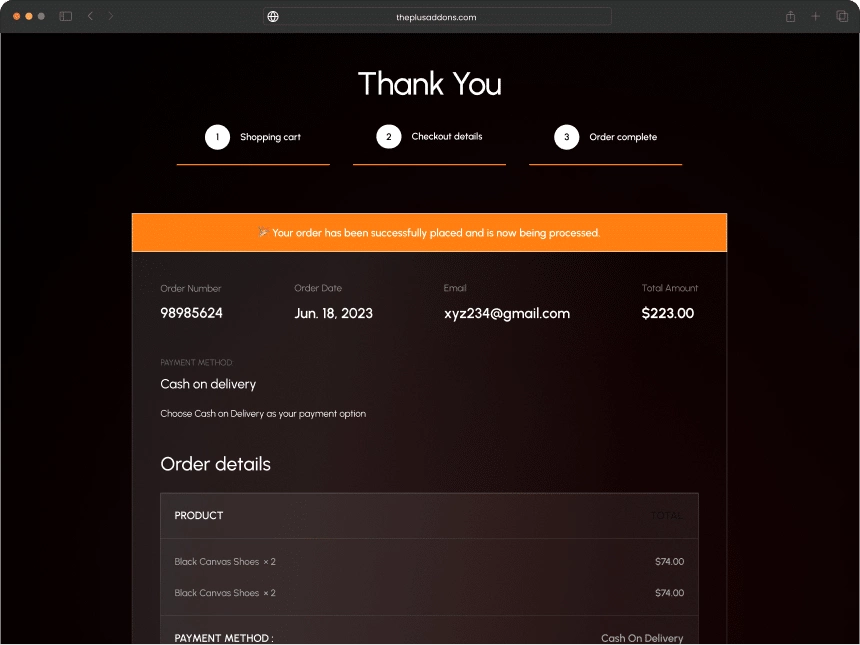 Woocommerce thank you design after woocommerce thank you page from the plus addons for elementor