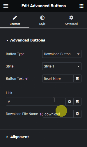 Advanced buttons download button how to add an animated download button in elementor? From the plus addons for elementor