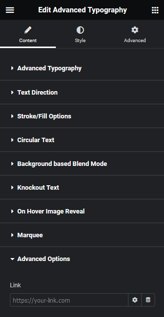 Advanced typography advanced options 1 advanced typography widget: settings overview from the plus addons for elementor