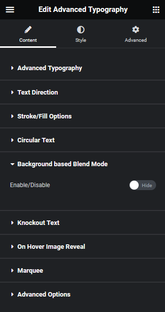 Advanced typography background based blend mode advanced typography widget: settings overview from the plus addons for elementor
