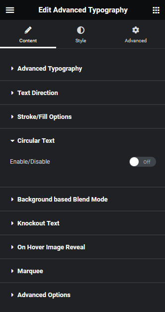 Advanced typography circular advanced typography widget: settings overview from the plus addons for elementor