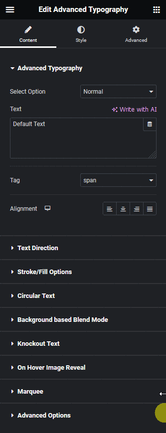 Advanced typography normal advanced typography widget: settings overview from the plus addons for elementor