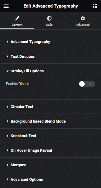 Advanced typography stroke fill option advanced typography widget: settings overview from the plus addons for elementor