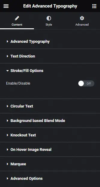 Advanced typography stroke fill option advanced typography widget: settings overview from the plus addons for elementor