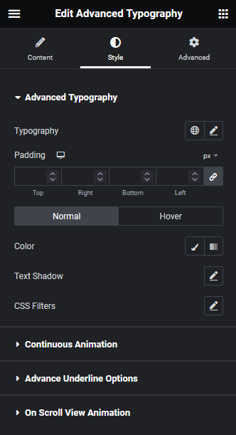 Advanced typography style advanced typography widget: settings overview from the plus addons for elementor