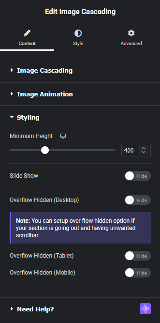 Cascading image styling new cascading image widget: settings overview from the plus addons for elementor