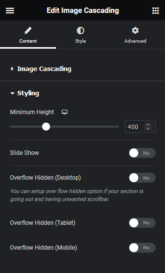 Cascading image styling cascading image widget: settings overview from the plus addons for elementor