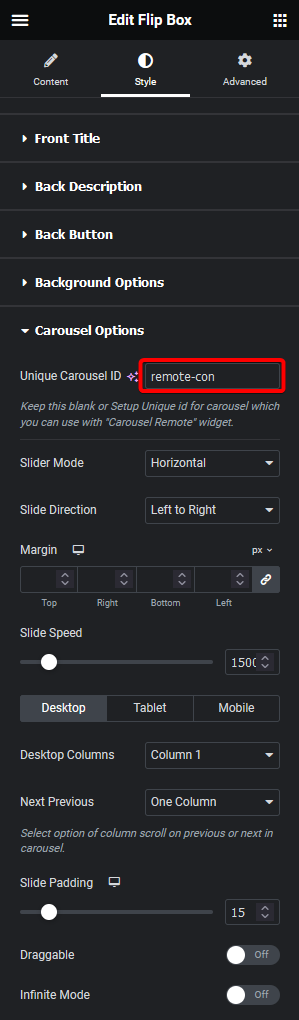 Flip box unique carousel id how to connect elementor flip box with carousel remote? From the plus addons for elementor