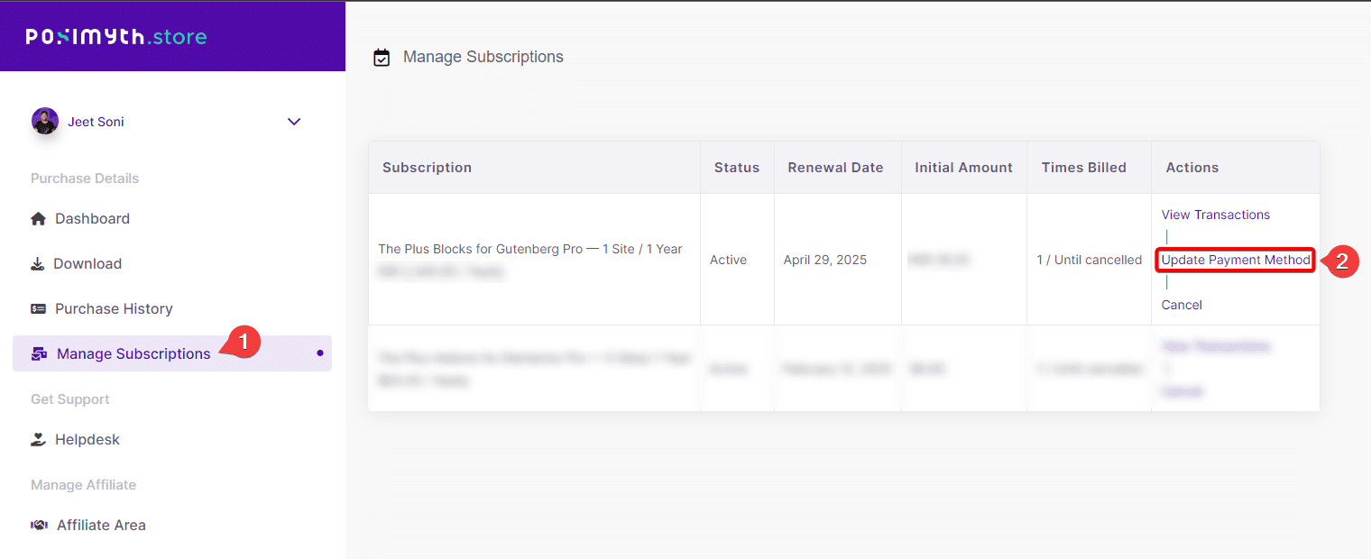 posimyth update payment method 1 | The Plus Addons for Elementor Update payment method