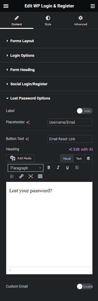 Wp login register lost password options how to create a login & register form in elementor? From the plus addons for elementor