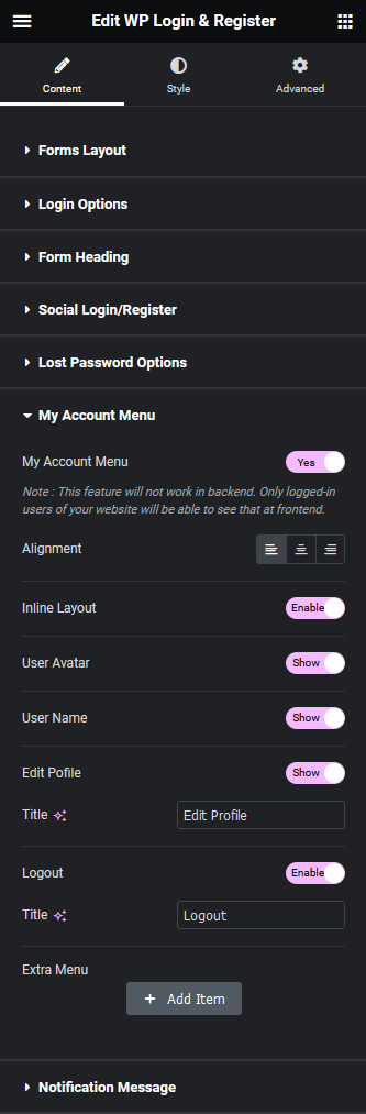 Wp login register my account menu how to create a login & register form in elementor? From the plus addons for elementor
