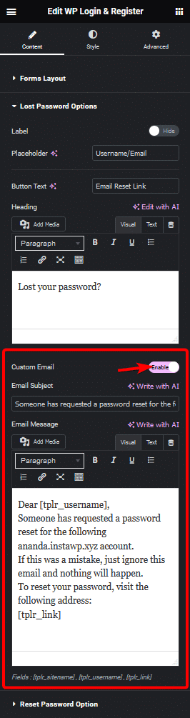 Wp login register password reset custom email 1 how to create a custom password reset email in elementor login form? From the plus addons for elementor