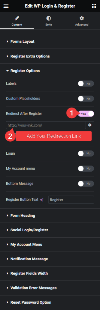 Wp login register redirect after register how to redirect after registration in elementor registration form? From the plus addons for elementor