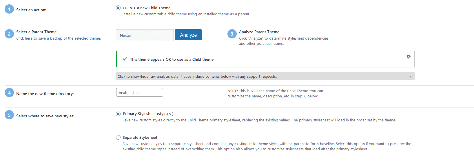 Create a new child theme