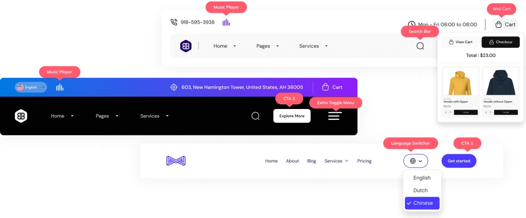 Header extra header extras for elementor from the plus addons for elementor