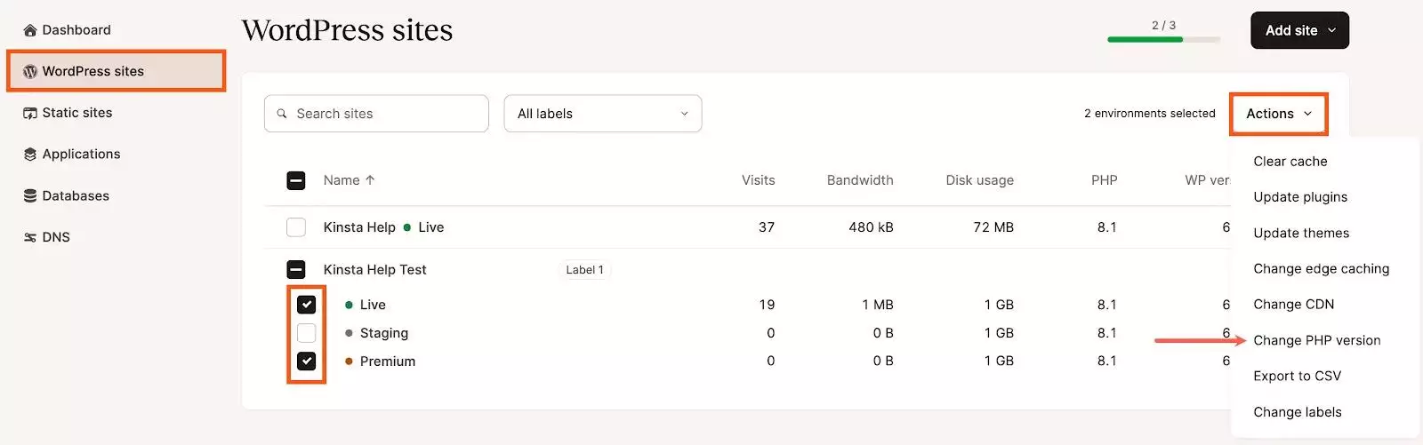 My kinsta dashboard how to check & update php in wordpress [step-by-step guide] from the plus addons for elementor