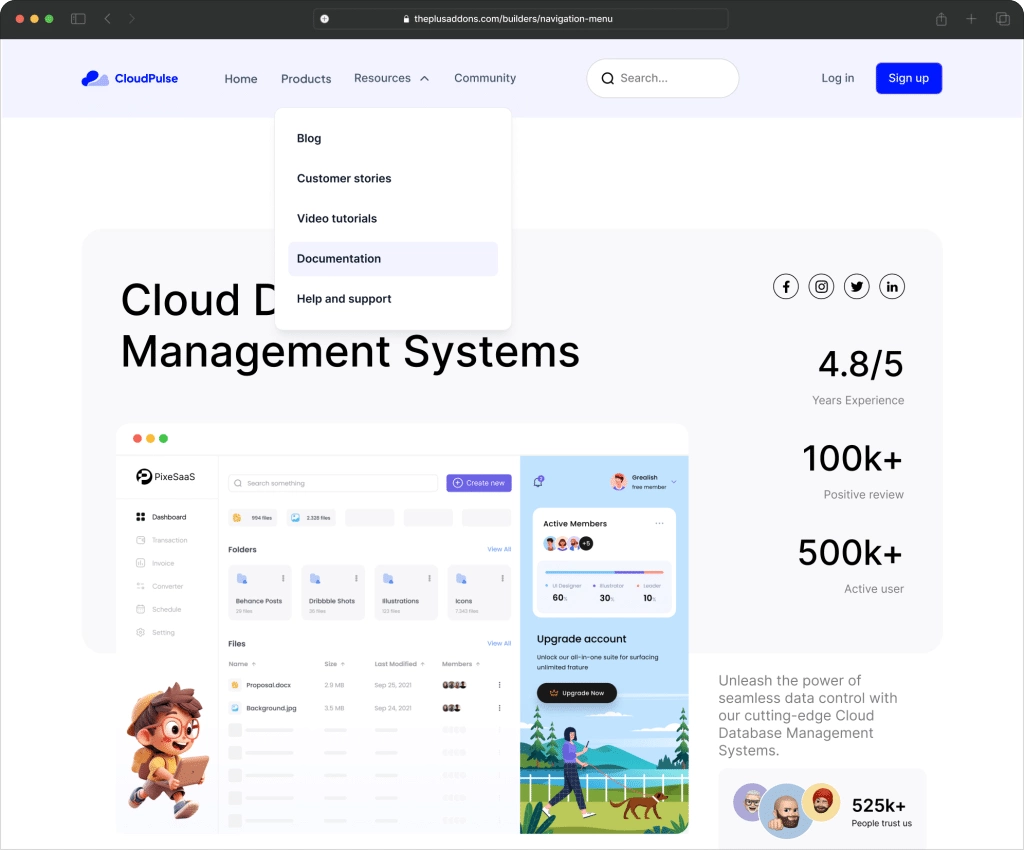 Navigation menu demo 1 elementor navigation menu (horizontal & vertical) from the plus addons for elementor