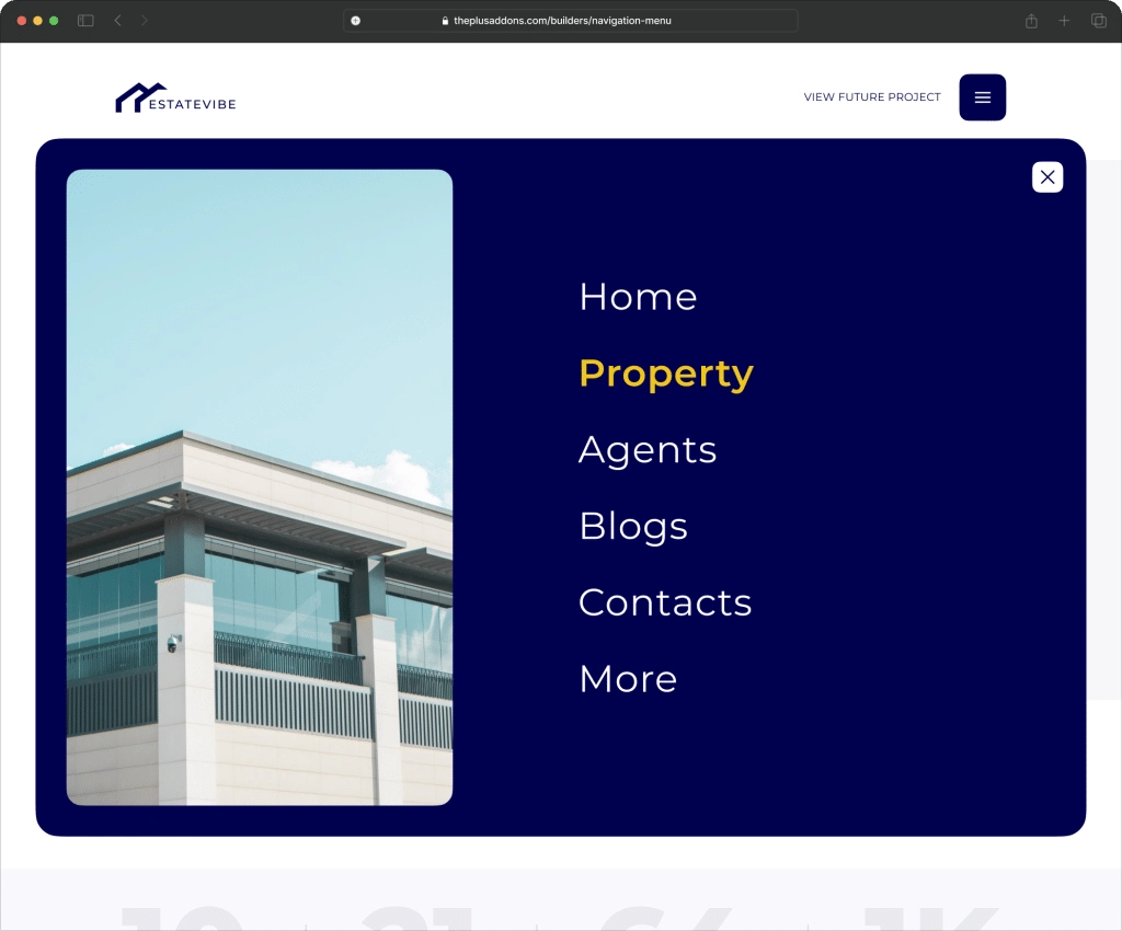 Navigation menu demo – 2 elementor navigation menu (horizontal & vertical) from the plus addons for elementor