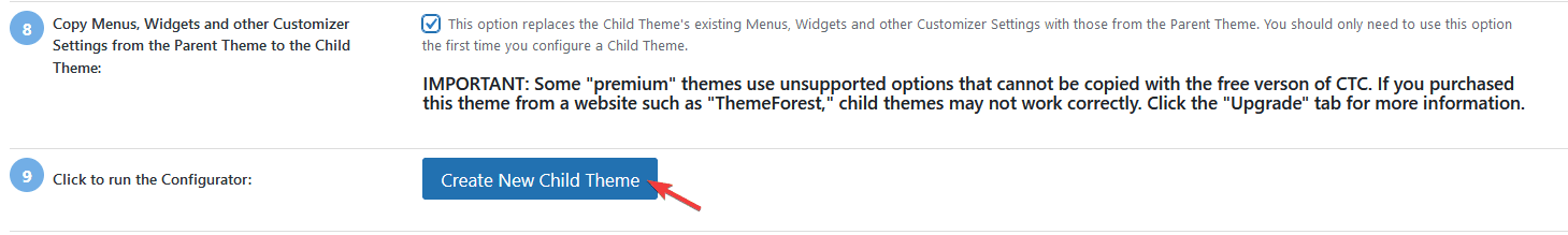 Preview and activate your child theme