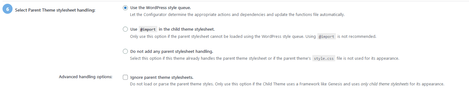 Select parent theme stylesheet handling