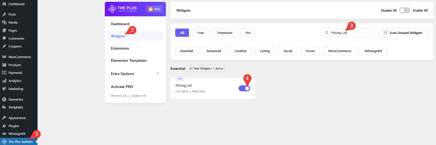 Tpae pricing list activate how to add a pricing list in elementor? From the plus addons for elementor