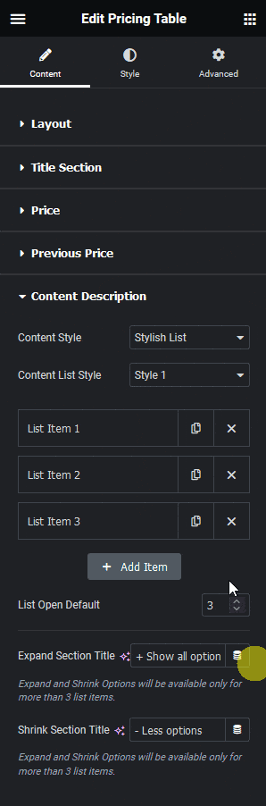 Pricing table content description 1 how to add show more button for features in elementor pricing table? From the plus addons for elementor
